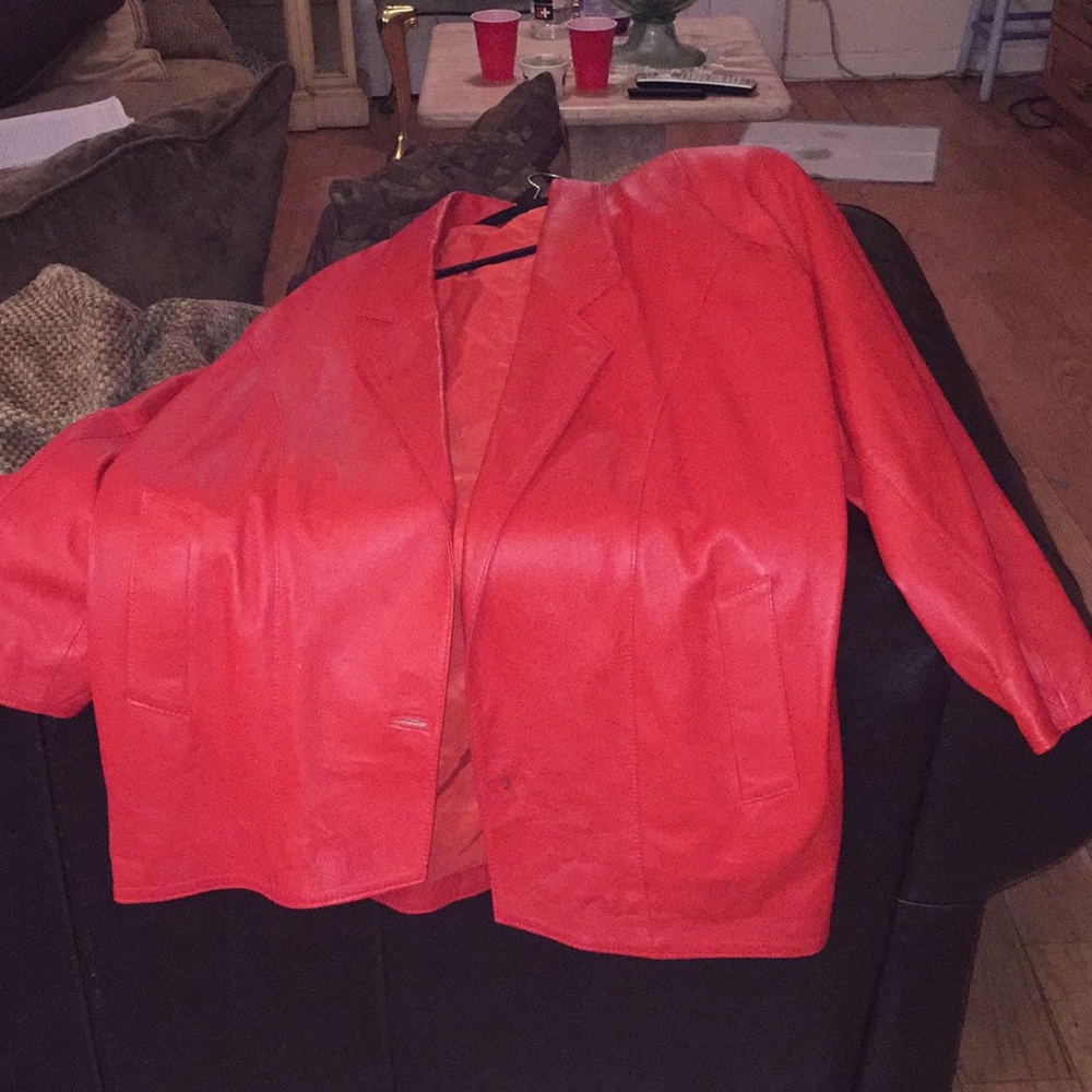 Olga  International handmade red leather jacket